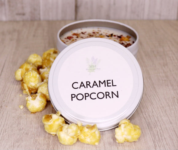 Caramel popcorn soy candle 8 oz white tin